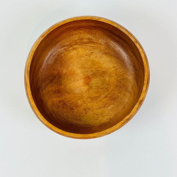 Handcrafted Wooden Bowl 10" Diameter Vintage Charm Rustic Décor Stained Hardwood - Picture 4 of 8